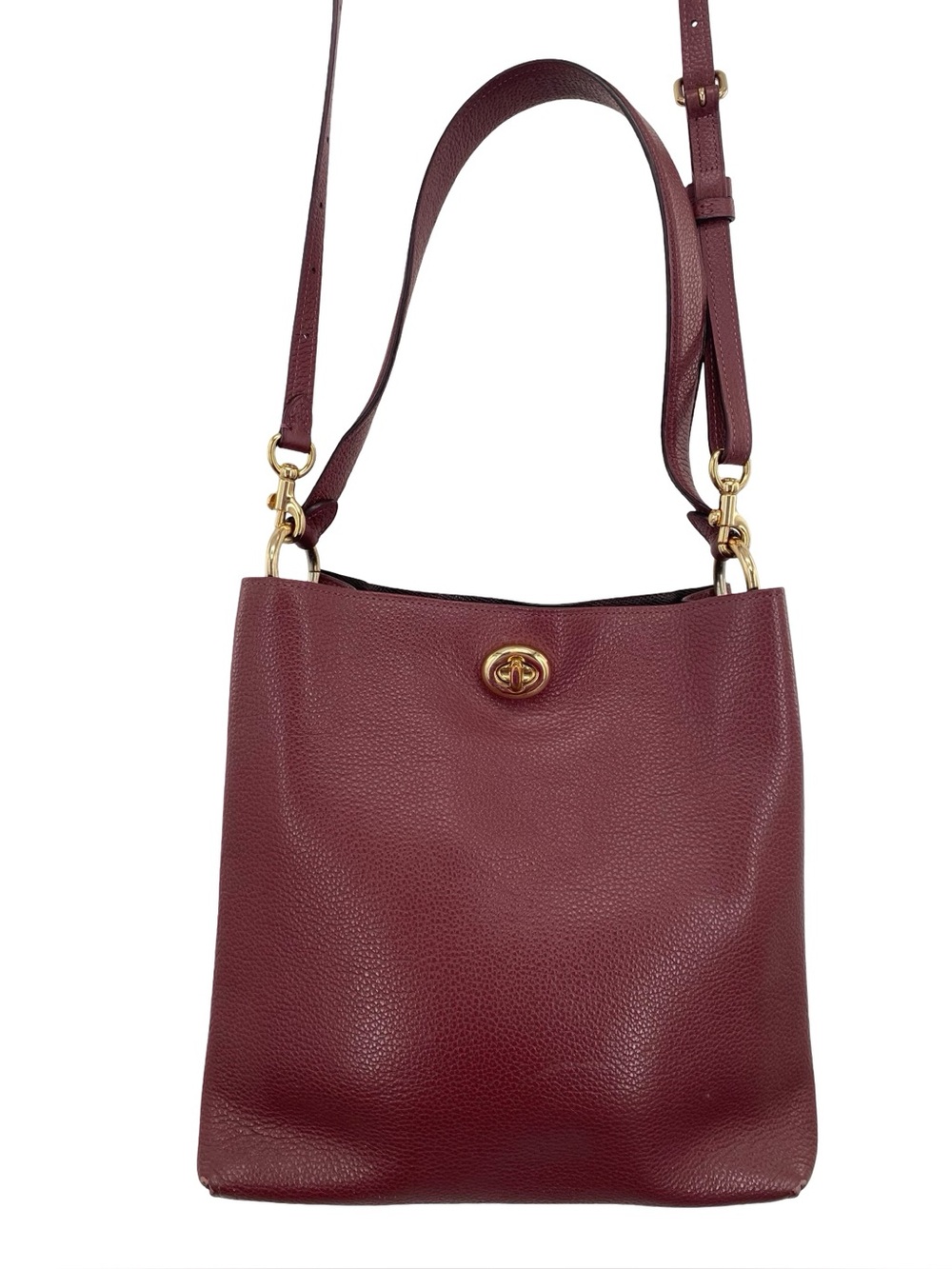 Coach Pebble Leather Willow Bucket Bag with Convertible Strap in Black Cherry